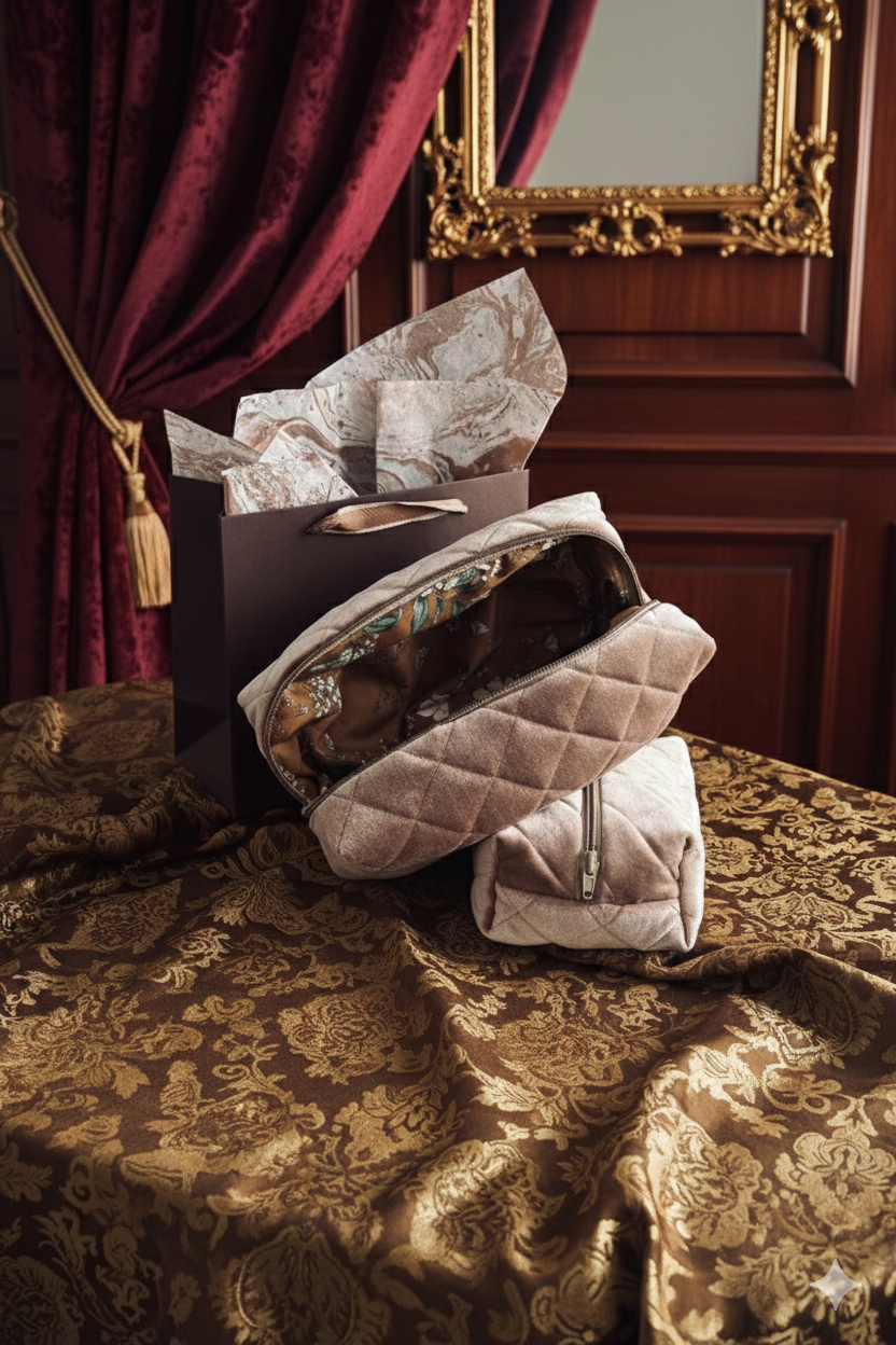 OdeSiu Velvet & Silk Cosmetic Bag –  Café Crème