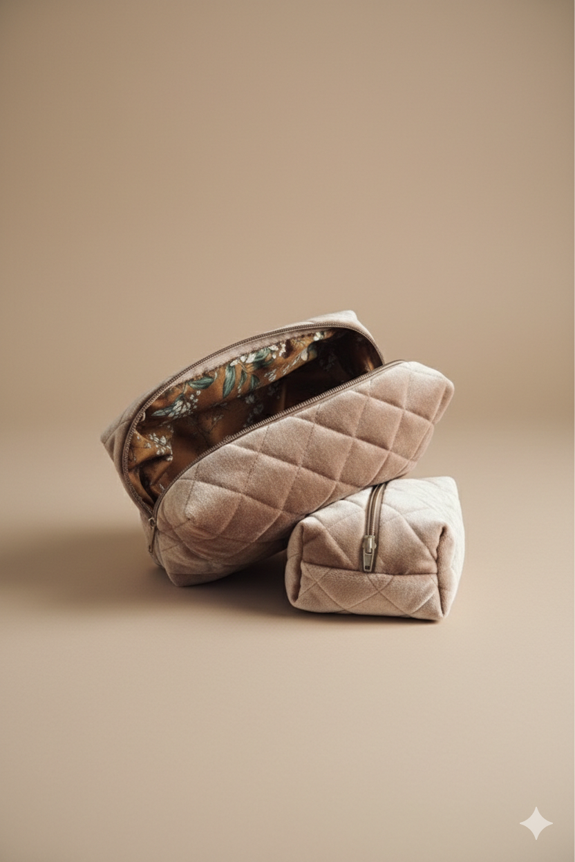 OdeSiu Velvet & Silk Cosmetic Bag –  Café Crème