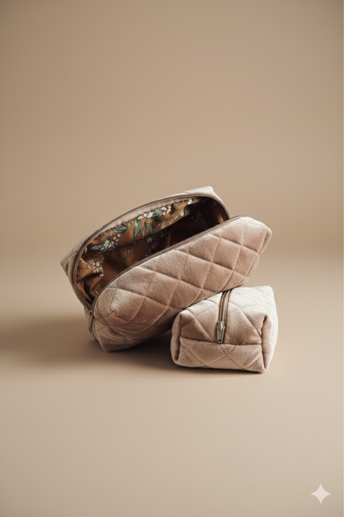 OdeSiu Velvet & Silk Cosmetic Bag –  Café Crème